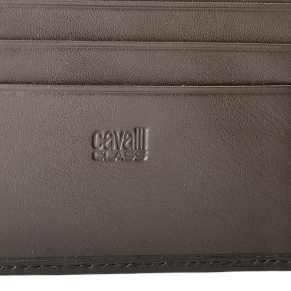 Cavalli Class Men's Dark Brown Logo Print Textured Leather Bifold Wallet - Picture 4 of 6